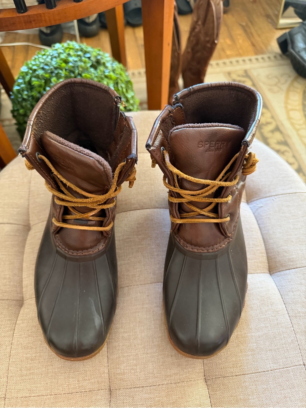 Sperry Brown and Dark Brown Lace-Up Duck Boots